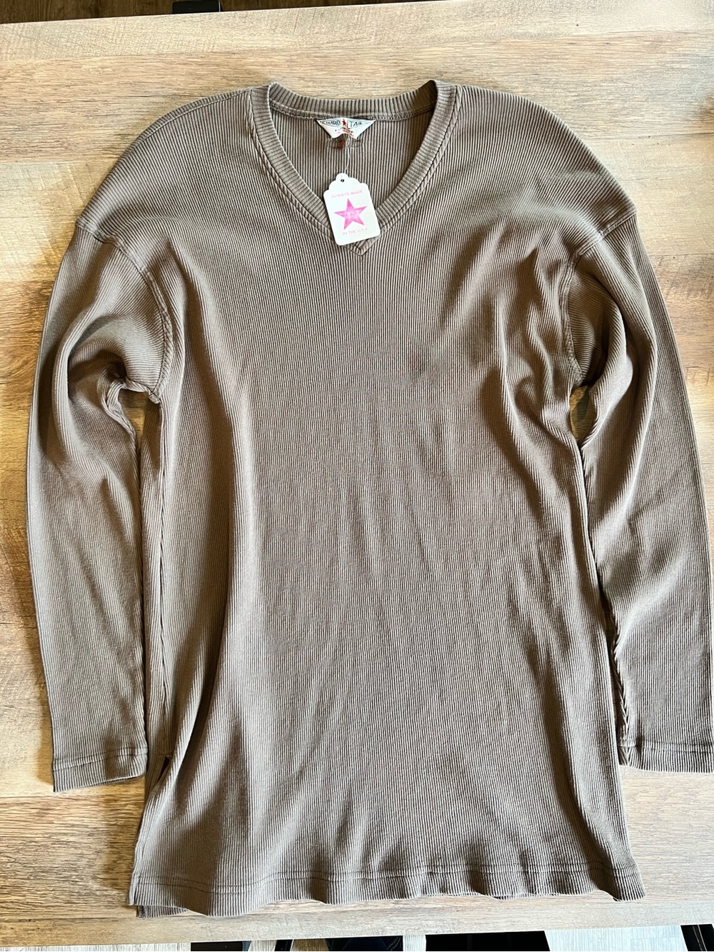 Hard Tail V-Neck Tunic Sweater in Taupe Brown